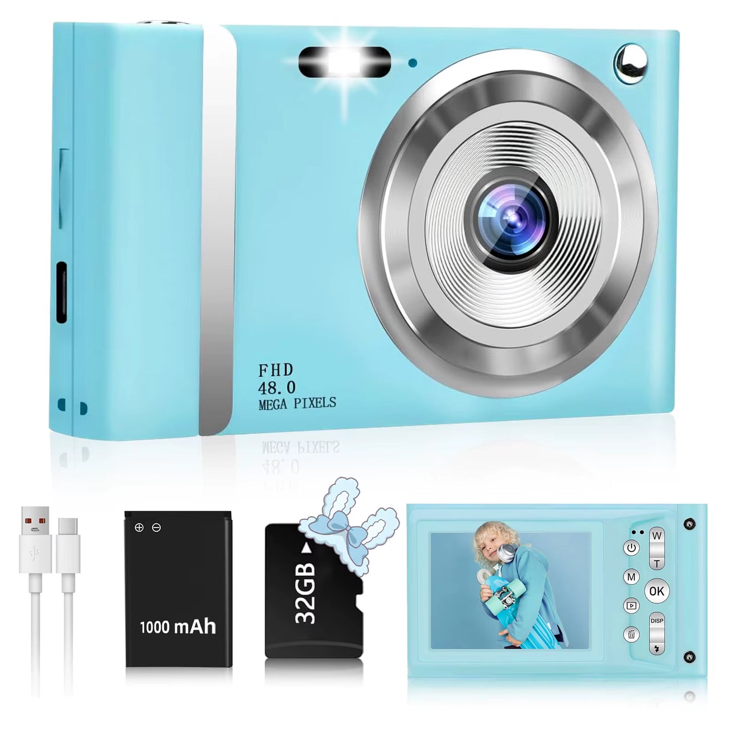 HD 1080P 2.4 Inch Digital Camera Rechargeable Cameras with 16X Zoom Compact Camera 48MP Cameras for Kids Beginner Camera
