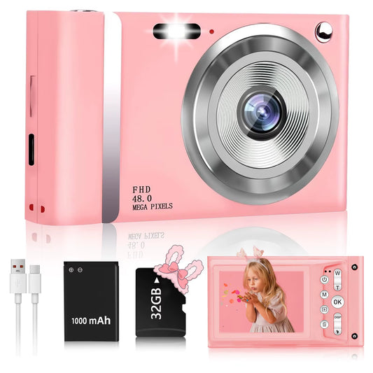 HD 1080P 2.4 Inch Digital Camera Rechargeable Cameras with 16X Zoom Compact Camera 48MP Cameras for Kids Beginner Camera