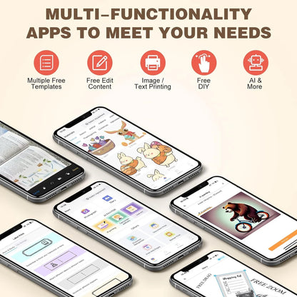 SLOK Thermal Mini Printer, Portable Inkless Bluetooth Sticker Maker with 10 Rolls Paper, Pink