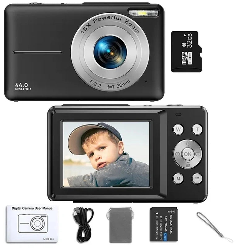 HD 1080P Digital Camera 2.4 Inches Rechargeable Cameras with 16X Zoom Compact Camera 44MP Cameras for Kids Girls Camera Digit