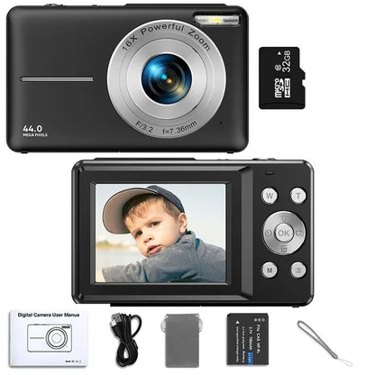 HD 1080P Digital Camera 2.4 Inches Rechargeable Cameras with 16X Zoom Compact Camera 44MP Cameras for Kids Girls Camera Digit