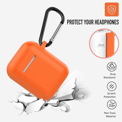 Protective Silicone Case with Keychain for Apple Airpods 1 & 2 (Front LED Not Visible) (Vibrant Orange)