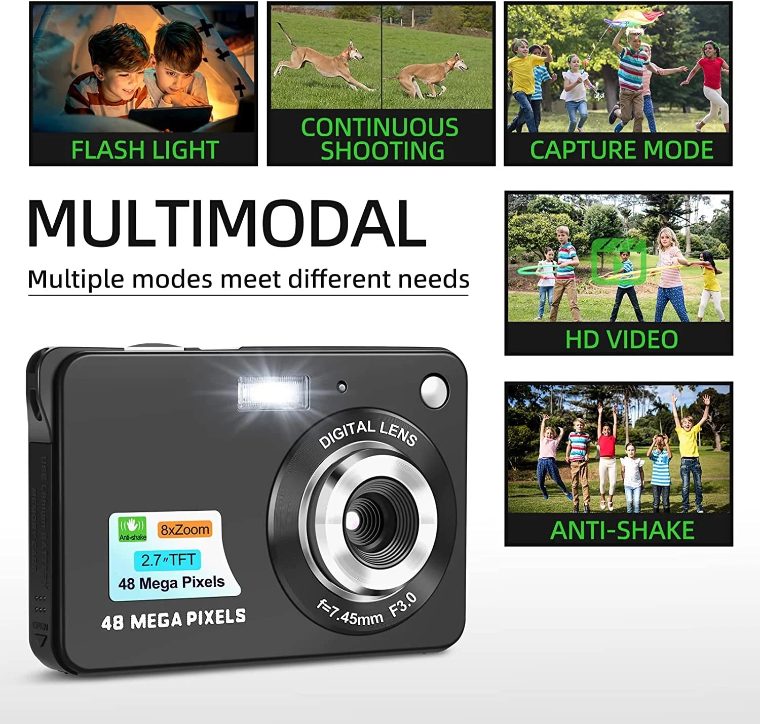 Mini Digital Camera with 48MP 8X Digital Zoom Kids Compact Cameras for Photography, 2.7 Inch FHD Pocket Cameras Rechargeable C