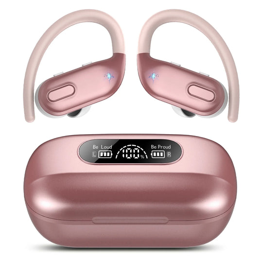 Bluetooth Headphones Wireless Earbuds 80Hrs Playback Sport Ear Buds with Earhook LED Display Charging Case IPX7 Waterproof Earbud Deep Bass Running Earphones for Ios Android Cellphone,Rose Pink